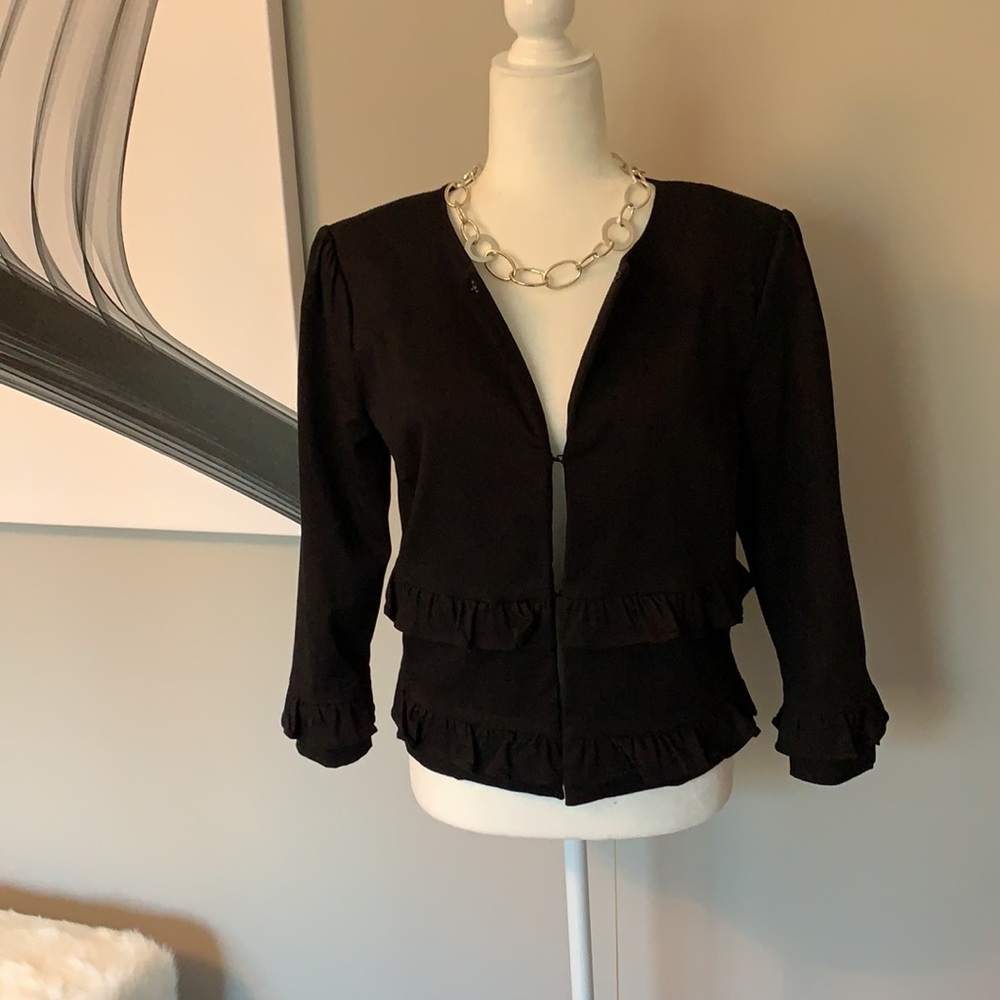 IMNYC Isaac Mizrahi Black 3/4 sleeve double ruffle jacket